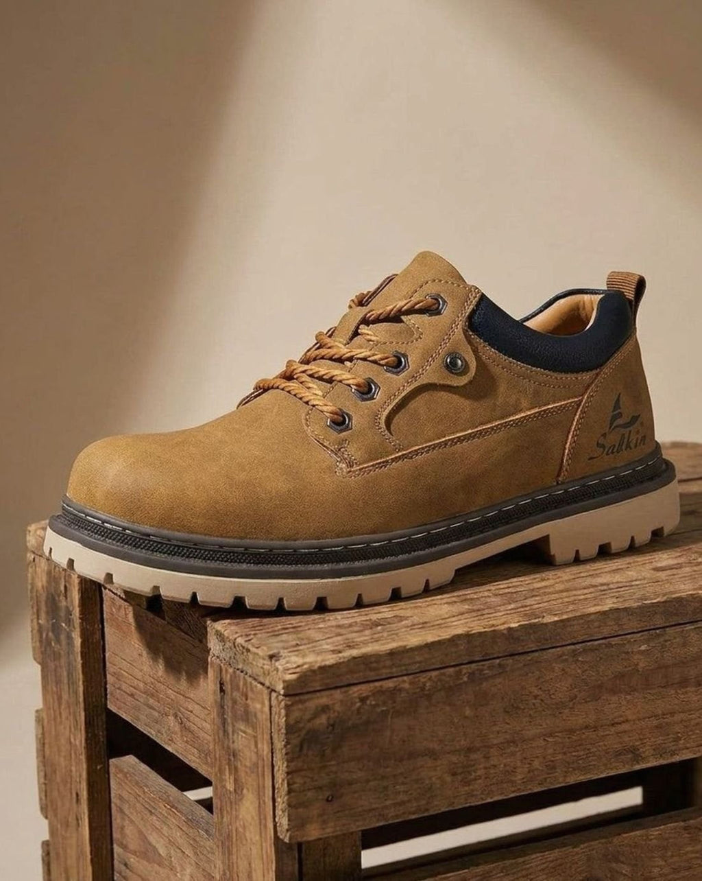 Hudson | Men's Lace-Up Round-Toe Contrast-Collar Vegan Leather Low-Top Work Boots