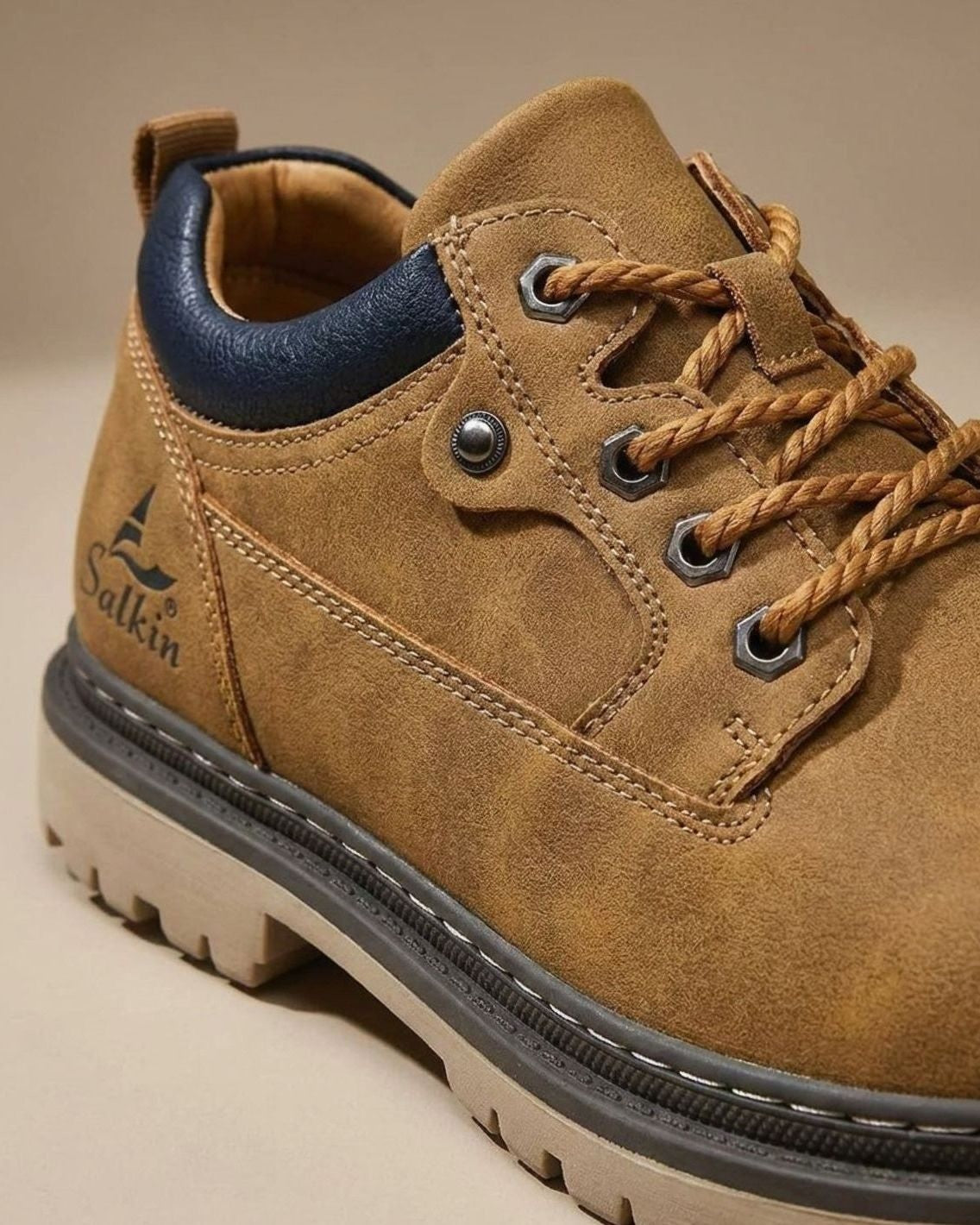 Hudson | Men's Lace-Up Round-Toe Contrast-Collar Vegan Leather Low-Top Work Boots