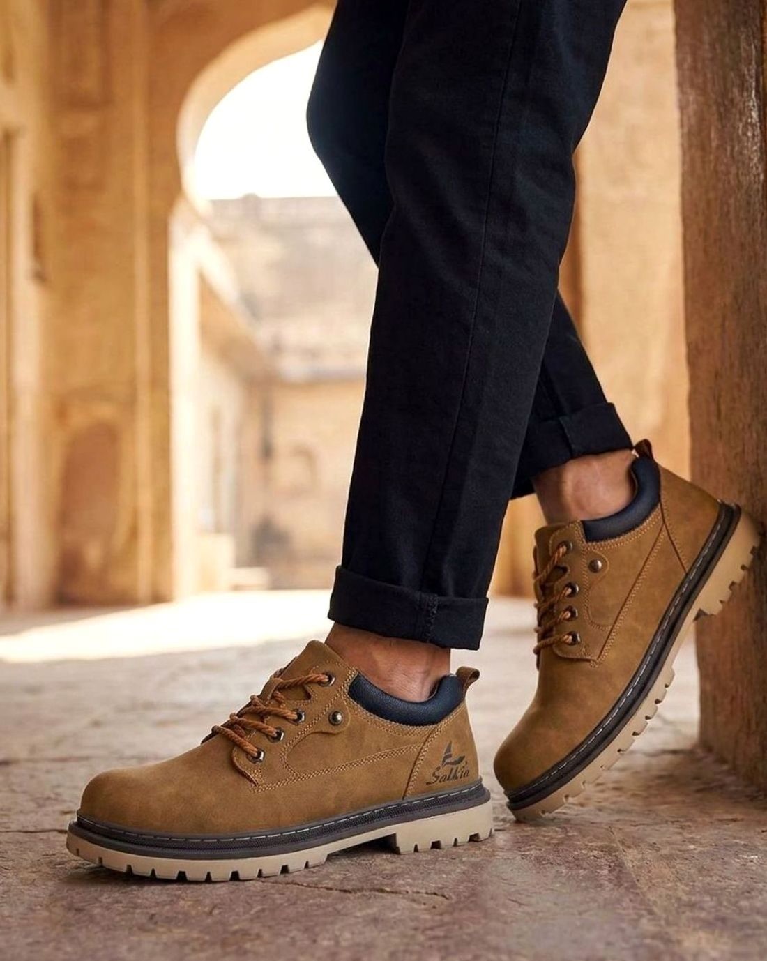Hudson | Men's Lace-Up Round-Toe Contrast-Collar Vegan Leather Low-Top Work Boots