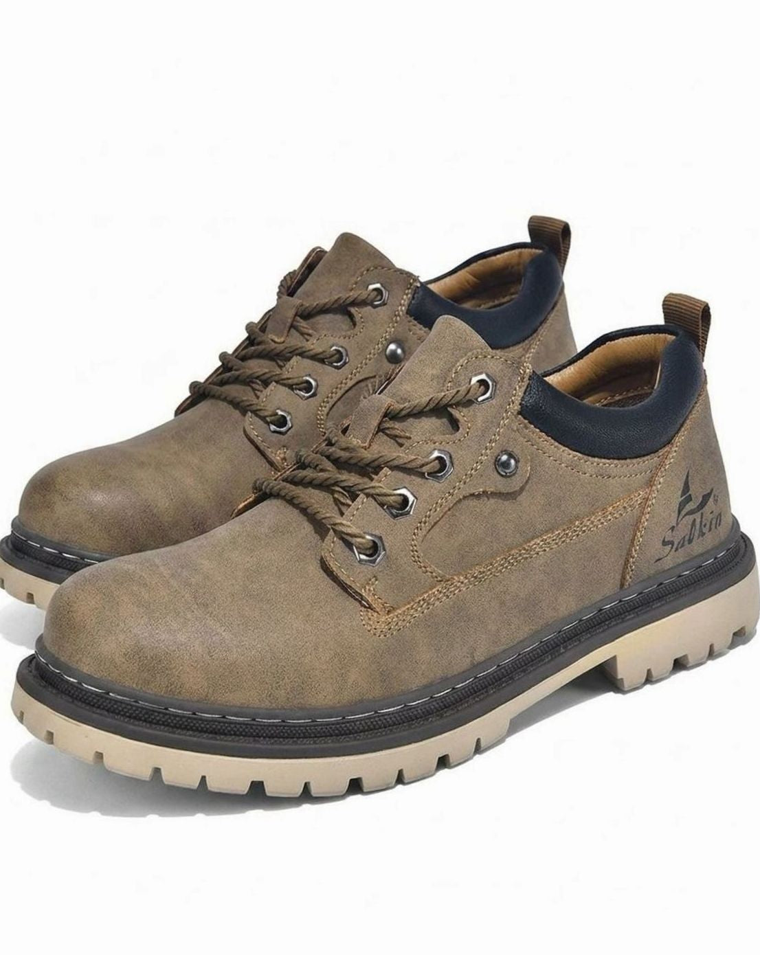 Hudson | Men's Lace-Up Round-Toe Contrast-Collar Vegan Leather Low-Top Work Boots