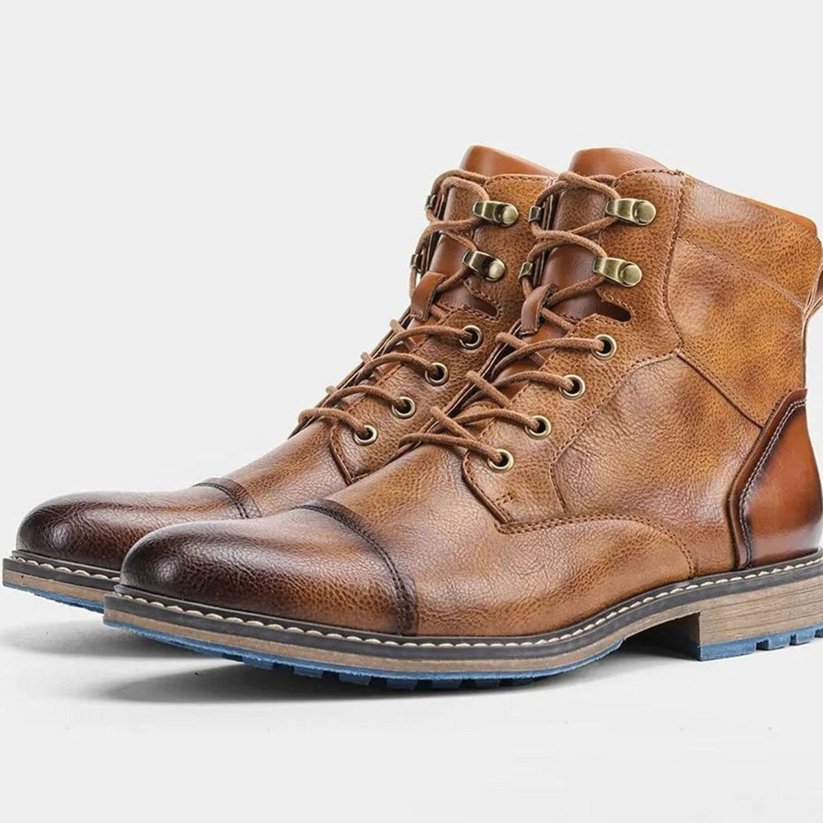 Harrison | Men's Lace-Up Side-Zip Reinforced Vegan Leather Cap-Toe Ankle Boots