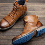 Harrison | Men's Lace-Up Side-Zip Reinforced Vegan Leather Cap-Toe Ankle Boots