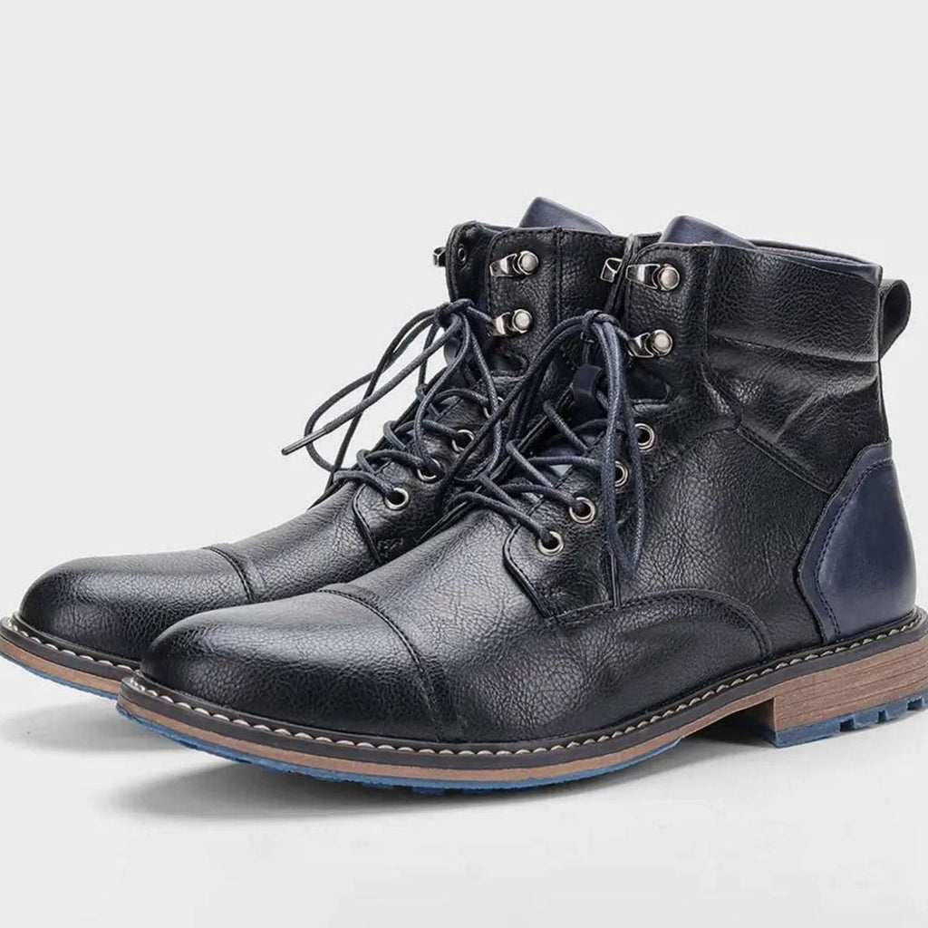 Harrison | Men's Lace-Up Side-Zip Reinforced Vegan Leather Cap-Toe Ankle Boots