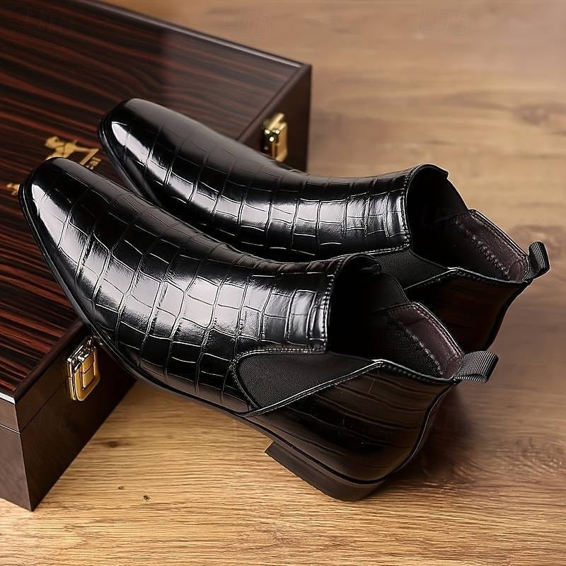 Sterling | Men's Pointed-Toe Croc-Embossed Slip-On Chelsea Boots