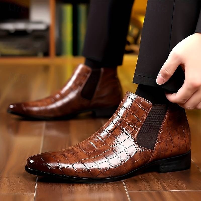 Sterling | Men's Pointed-Toe Croc-Embossed Slip-On Chelsea Boots