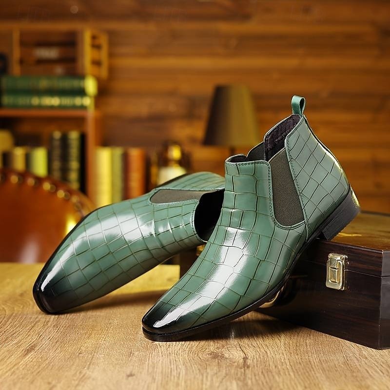 Sterling | Men's Pointed-Toe Croc-Embossed Slip-On Chelsea Boots