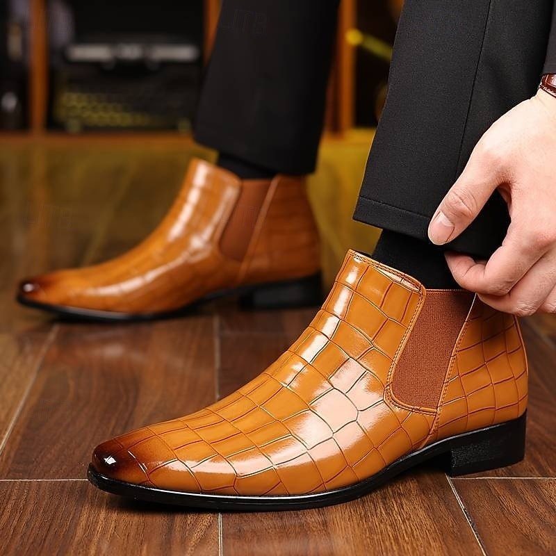 Sterling | Men's Pointed-Toe Croc-Embossed Slip-On Chelsea Boots