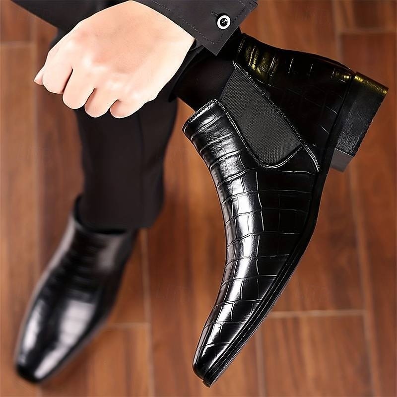 Sterling | Men's Pointed-Toe Croc-Embossed Slip-On Chelsea Boots
