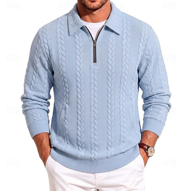 Winslow | Men's Quarter-Zip Cable-Knit Pointed-Collar Polo Jumper