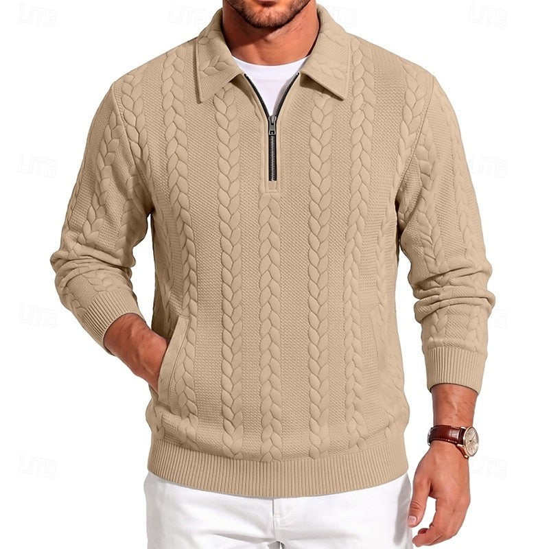Winslow | Men's Quarter-Zip Cable-Knit Pointed-Collar Polo Jumper