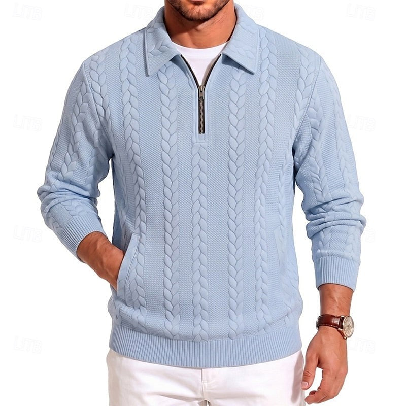 Winslow | Men's Quarter-Zip Cable-Knit Pointed-Collar Polo Jumper