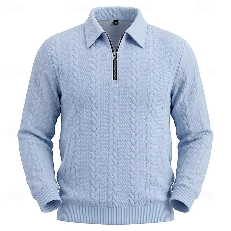 Winslow | Men's Quarter-Zip Cable-Knit Pointed-Collar Polo Jumper