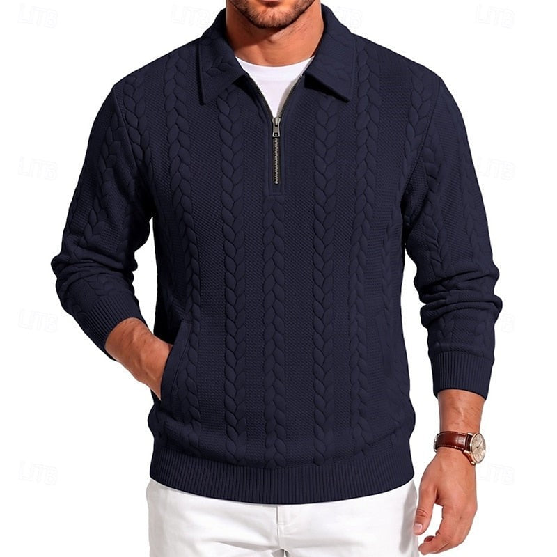 Winslow | Men's Quarter-Zip Cable-Knit Pointed-Collar Polo Jumper