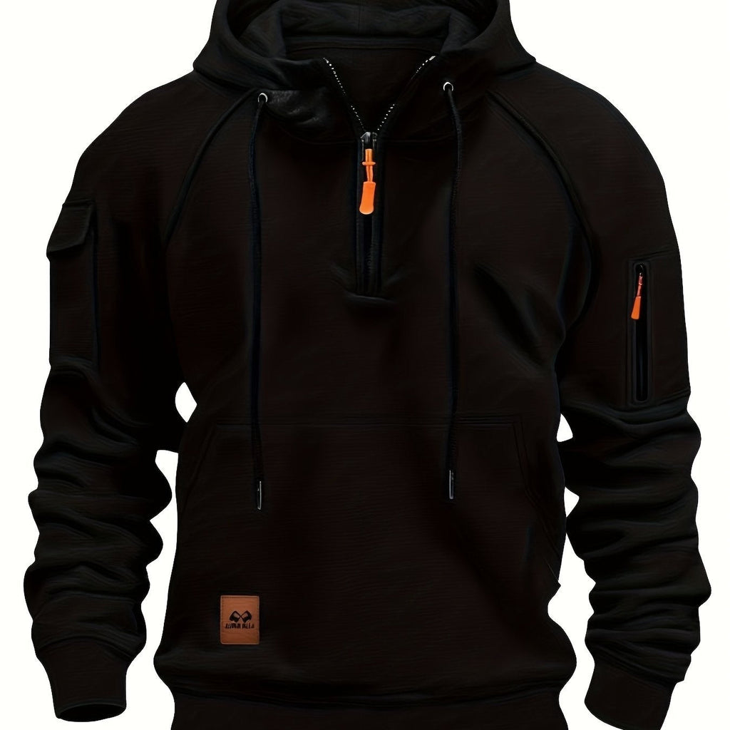 Marlow | Men's Quarter-Zip Raglan-Sleeve Drawstring-Hood Utility-Pocket Hoodie