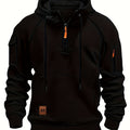 Marlow | Men's Quarter-Zip Raglan-Sleeve Drawstring-Hood Utility-Pocket Hoodie