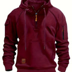 Marlow | Men's Quarter-Zip Raglan-Sleeve Drawstring-Hood Utility-Pocket Hoodie