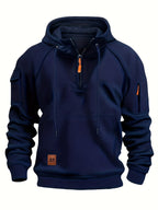 Marlow | Men's Quarter-Zip Raglan-Sleeve Drawstring-Hood Utility-Pocket Hoodie