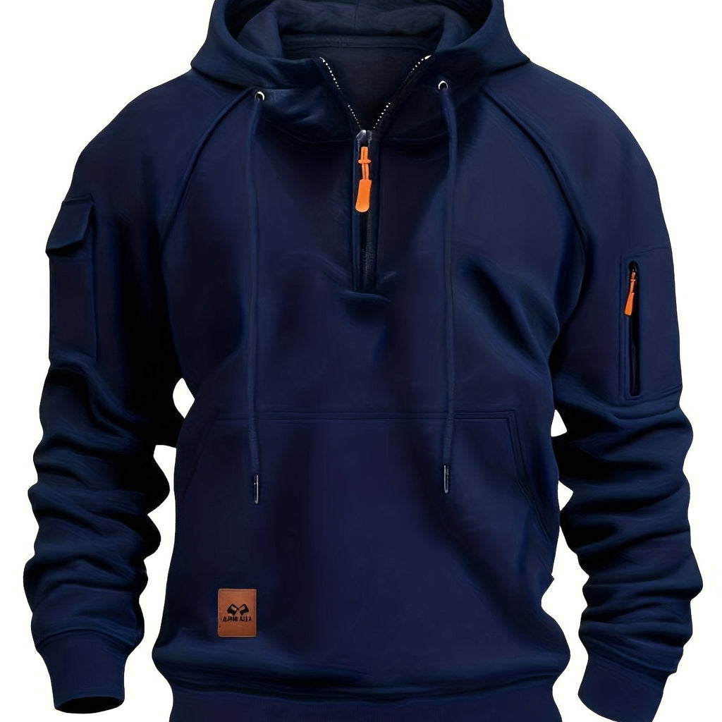 Marlow | Men's Quarter-Zip Raglan-Sleeve Drawstring-Hood Utility-Pocket Hoodie