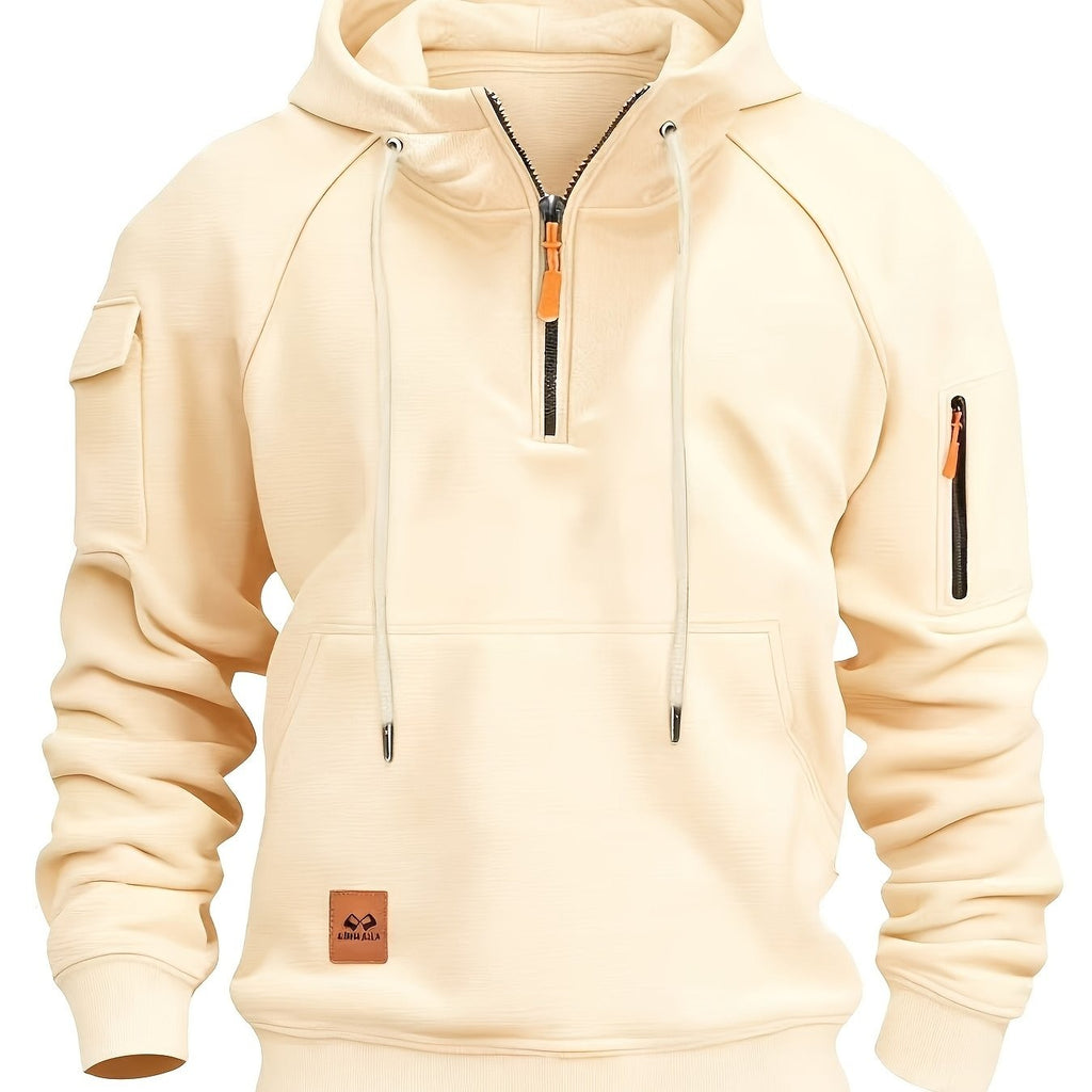 Marlow | Men's Quarter-Zip Raglan-Sleeve Drawstring-Hood Utility-Pocket Hoodie