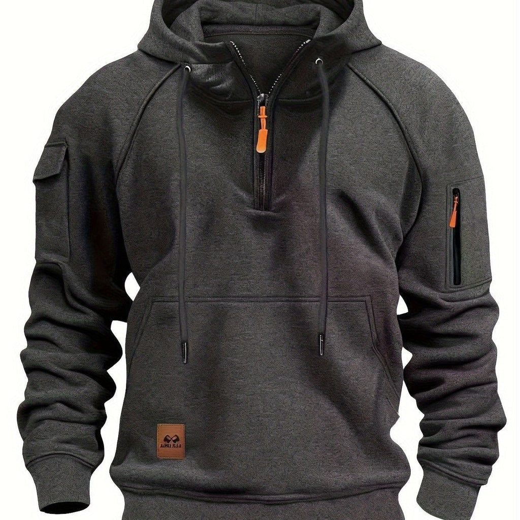 Marlow | Men's Quarter-Zip Raglan-Sleeve Drawstring-Hood Utility-Pocket Hoodie