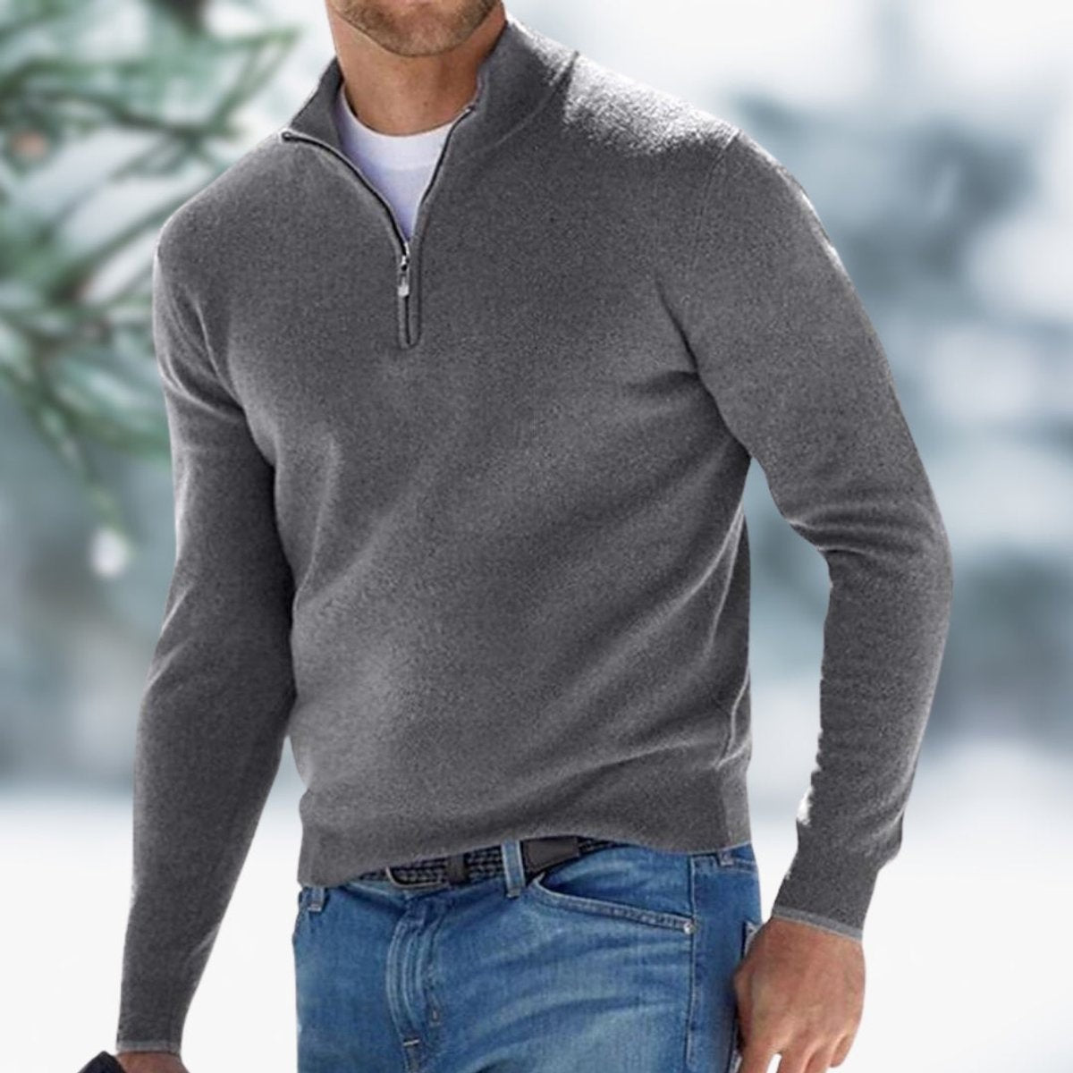 Callum | Men's Quarter-Zip Stand-Collar Ribbed-Cuff Slim-Fit Winter Jumper