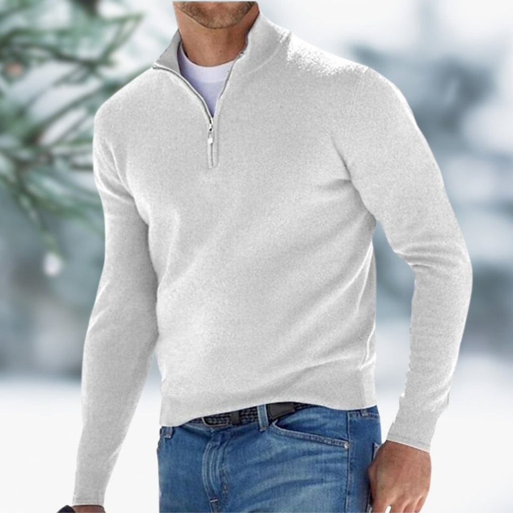 Callum | Men's Quarter-Zip Stand-Collar Ribbed-Cuff Slim-Fit Winter Jumper