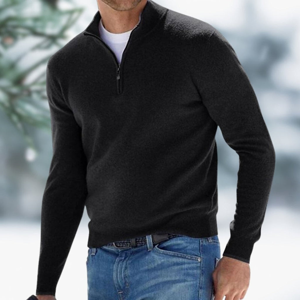 Callum | Men's Quarter-Zip Stand-Collar Ribbed-Cuff Slim-Fit Winter Jumper