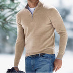 Callum | Men's Quarter-Zip Stand-Collar Ribbed-Cuff Slim-Fit Winter Jumper