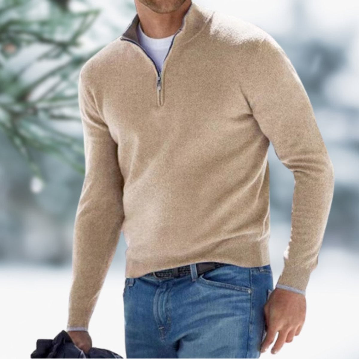 Callum | Men's Quarter-Zip Stand-Collar Ribbed-Cuff Slim-Fit Winter Jumper