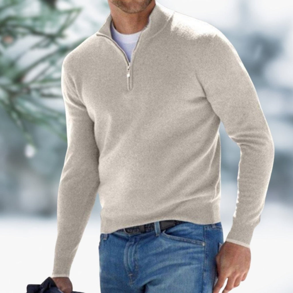 Callum | Men's Quarter-Zip Stand-Collar Ribbed-Cuff Slim-Fit Winter Jumper
