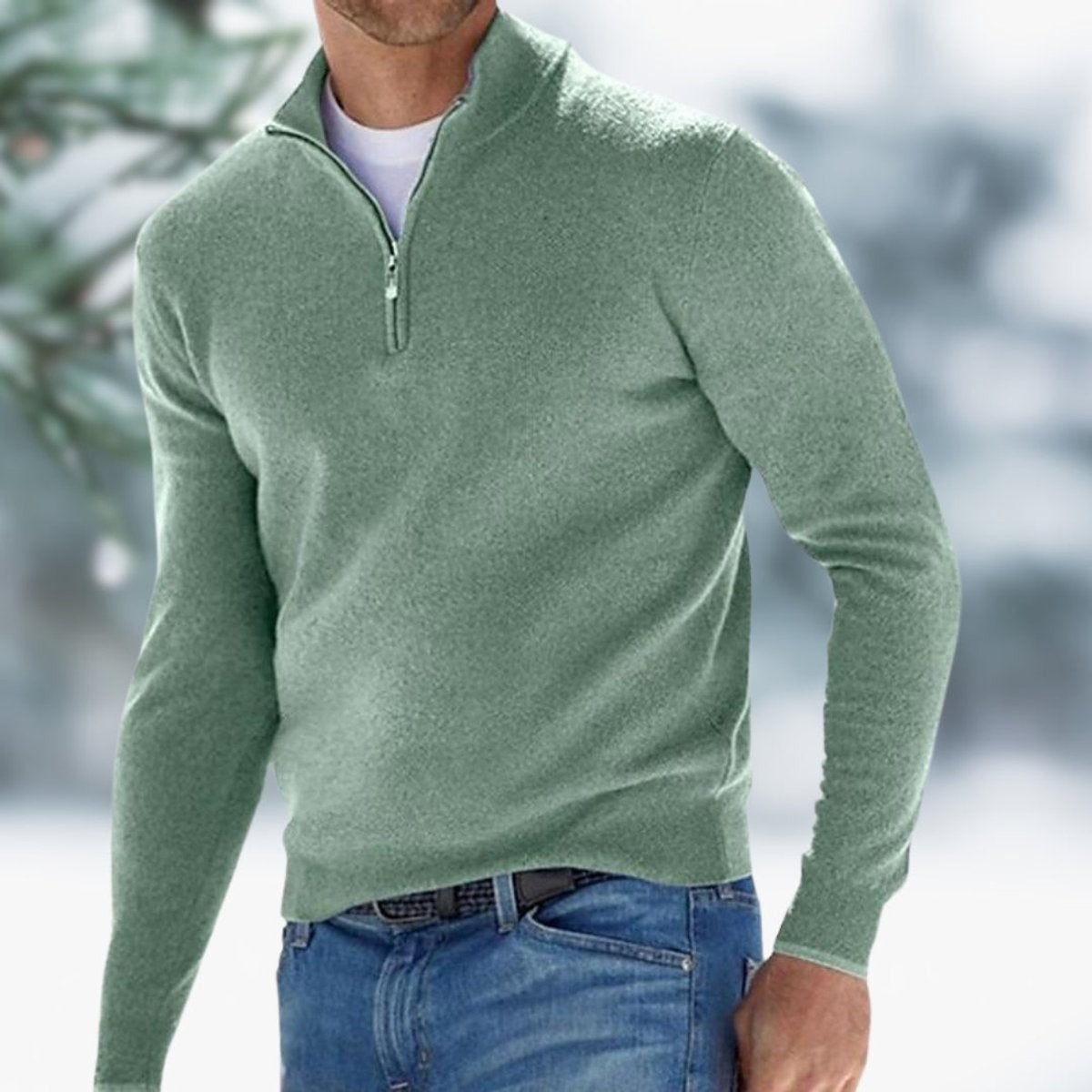 Callum | Men's Quarter-Zip Stand-Collar Ribbed-Cuff Slim-Fit Winter Jumper