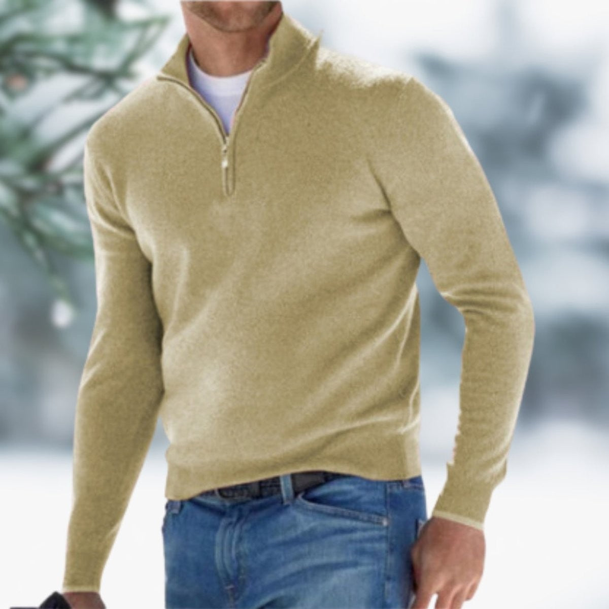 Callum | Men's Quarter-Zip Stand-Collar Ribbed-Cuff Slim-Fit Winter Jumper
