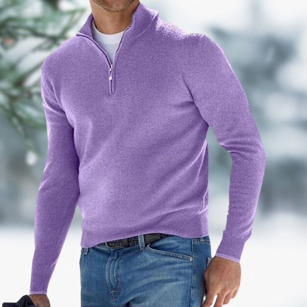 Callum | Men's Quarter-Zip Stand-Collar Ribbed-Cuff Slim-Fit Winter Jumper