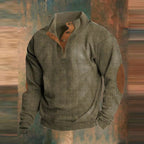 Fletcher | Men's Ribbed Elbow-Patch Snap-Placket Henley Jumper