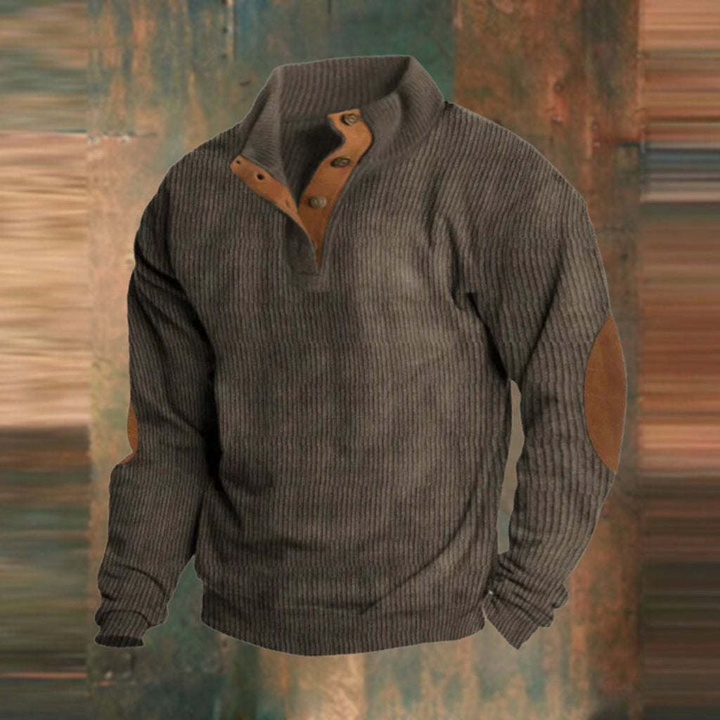 Fletcher | Men's Ribbed Elbow-Patch Snap-Placket Henley Jumper