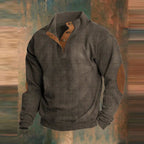 Fletcher | Men's Ribbed Elbow-Patch Snap-Placket Henley Jumper