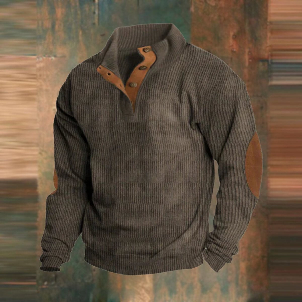 Fletcher | Men's Ribbed Elbow-Patch Snap-Placket Henley Jumper