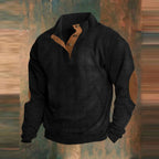 Fletcher | Men's Ribbed Elbow-Patch Snap-Placket Henley Jumper