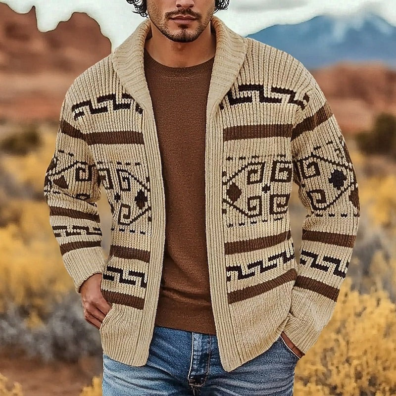 Weston | Men's Shawl-Collar Full-Zip Southwestern-Pattern Cardigan