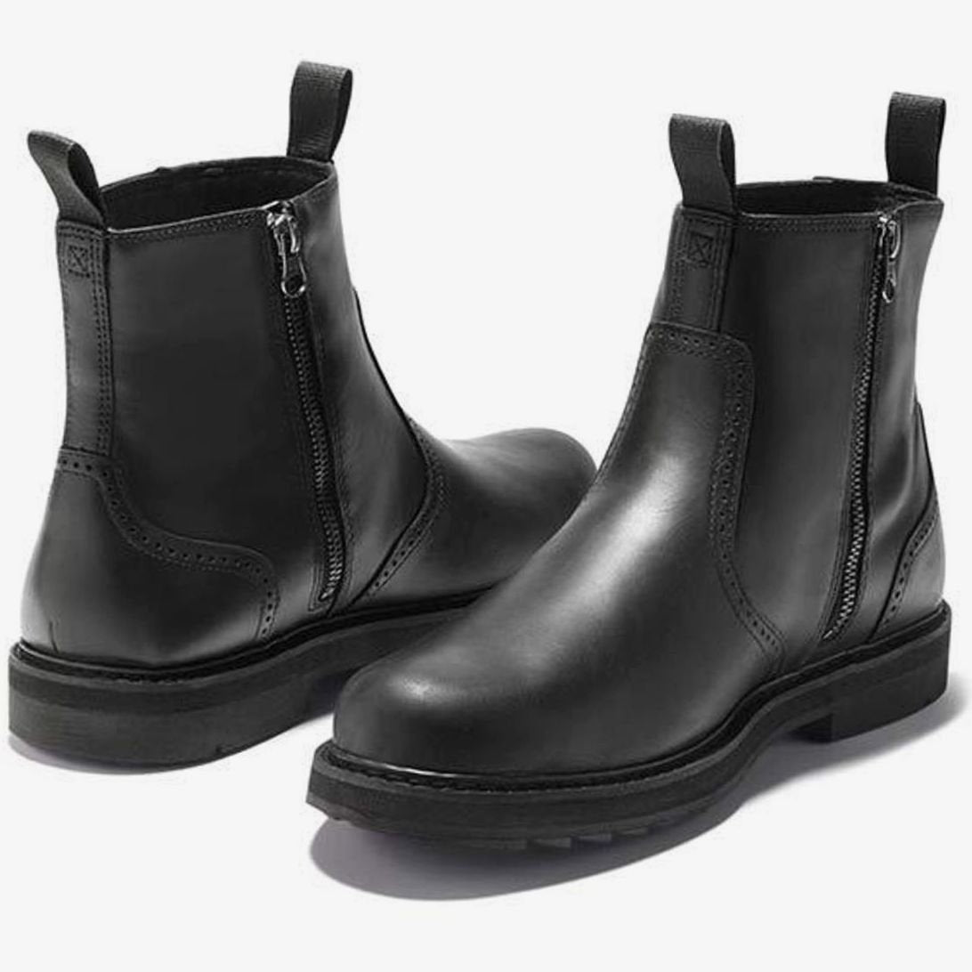 Harlan | Men's Slip-On Side-Zip Brogue-Detail Chelsea Boots