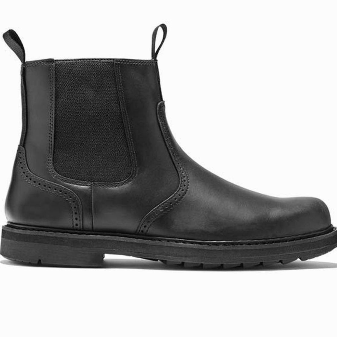 Harlan | Men's Slip-On Side-Zip Brogue-Detail Chelsea Boots