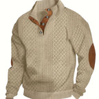 Everett | Men's Stand-Collar Textured Vegan Leather Trim Elbow-Patch Jumper