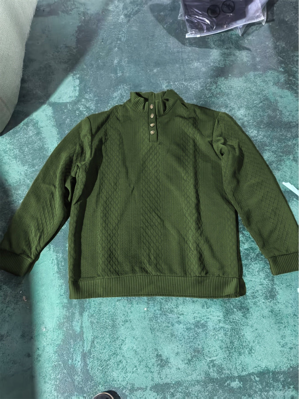 Everett | Men's Stand-Collar Textured Vegan Leather Trim Elbow-Patch Jumper