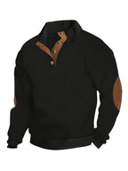 Everett | Men's Stand-Collar Textured Vegan Leather Trim Elbow-Patch Jumper