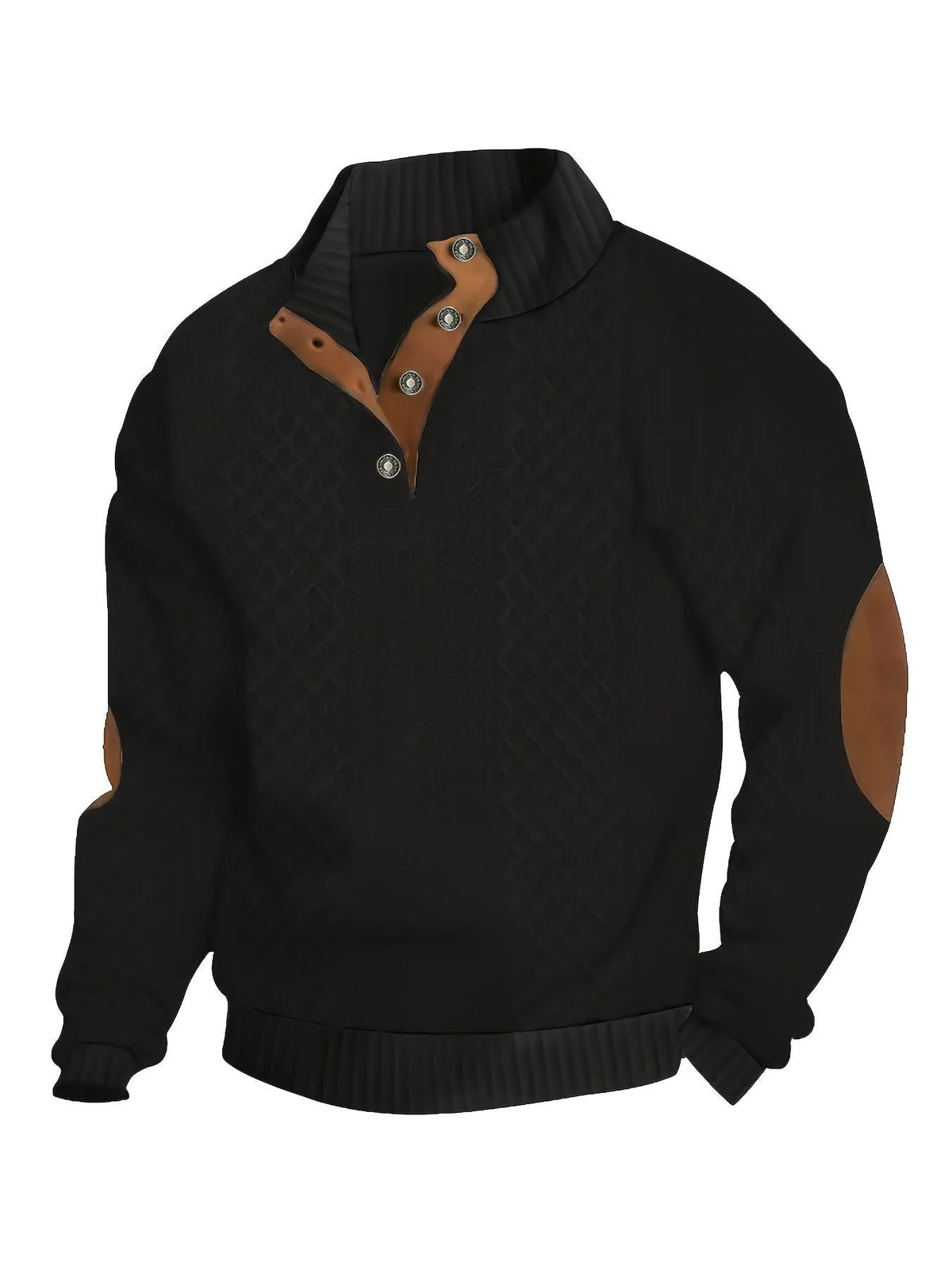 Everett | Men's Stand-Collar Textured Vegan Leather Trim Elbow-Patch Jumper