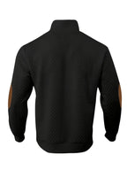 Everett | Men's Stand-Collar Textured Vegan Leather Trim Elbow-Patch Jumper