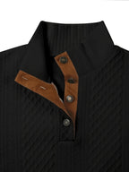 Everett | Men's Stand-Collar Textured Vegan Leather Trim Elbow-Patch Jumper