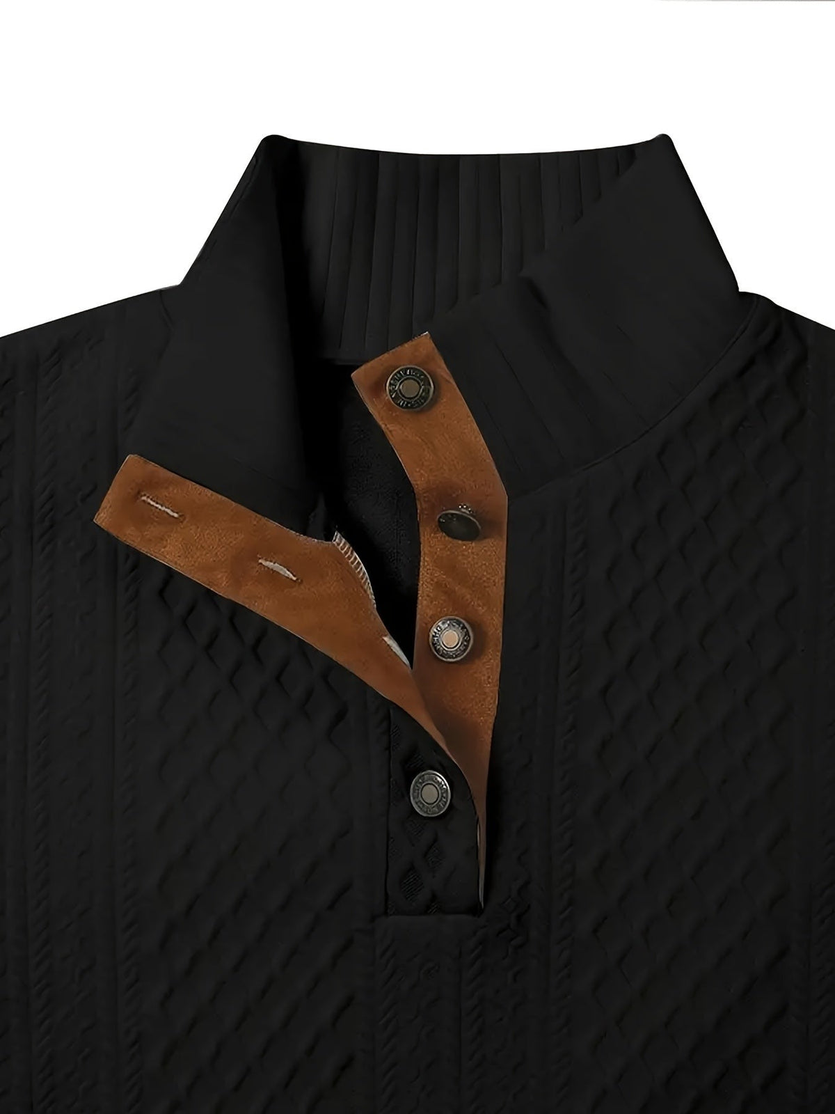 Everett | Men's Stand-Collar Textured Vegan Leather Trim Elbow-Patch Jumper