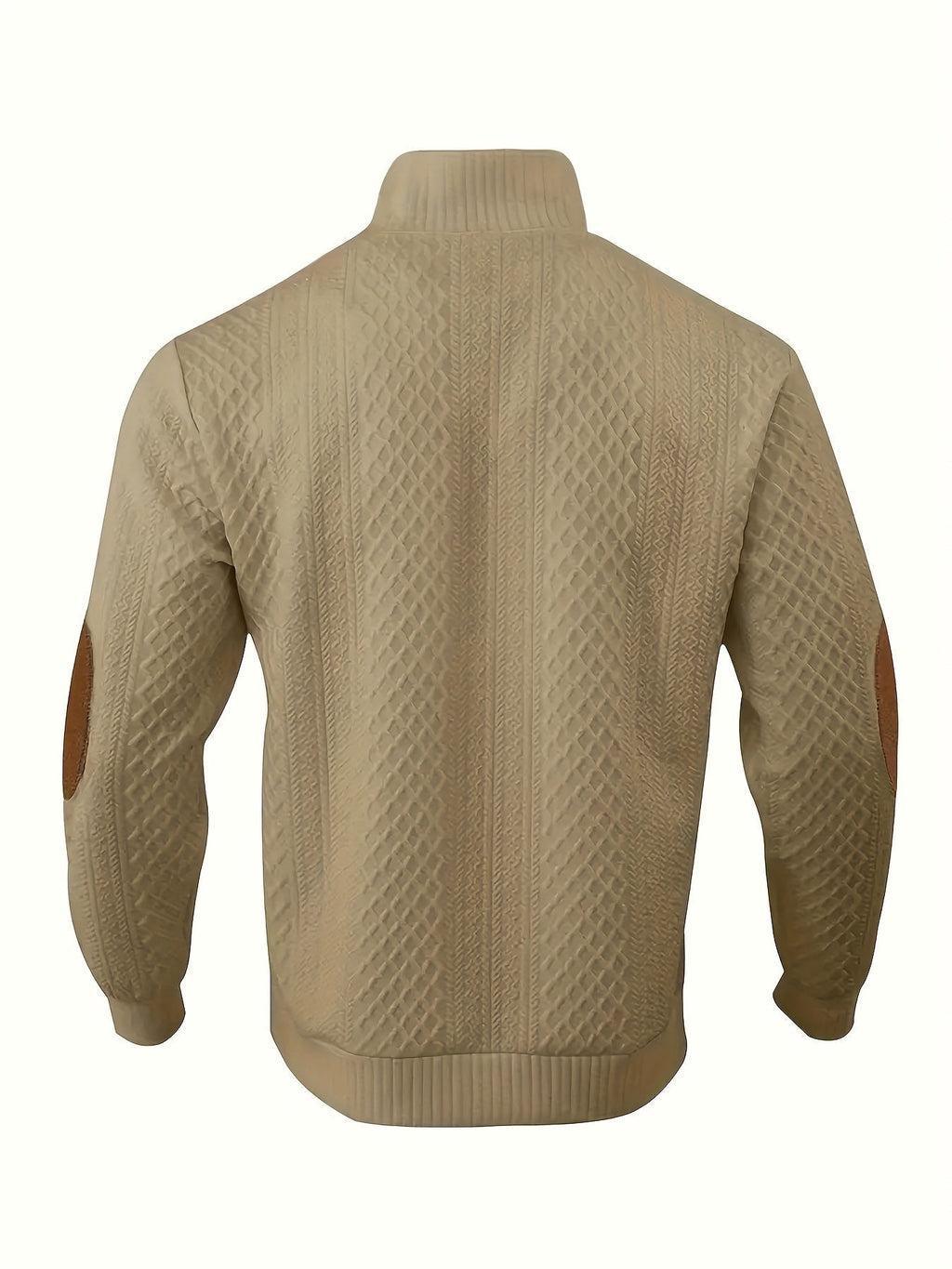 Everett | Men's Stand-Collar Textured Vegan Leather Trim Elbow-Patch Jumper