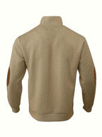 Everett | Men's Stand-Collar Textured Vegan Leather Trim Elbow-Patch Jumper